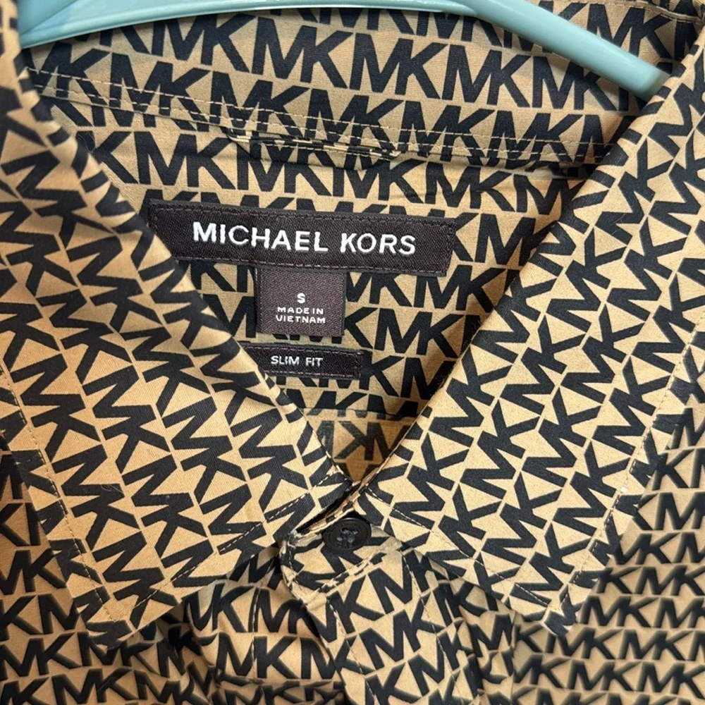 Michael Kors Monogram Logo Print Dress Shirt Size S - Picture 2 of 3